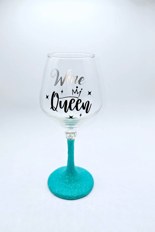 Wine Queen wine glass with teal stem