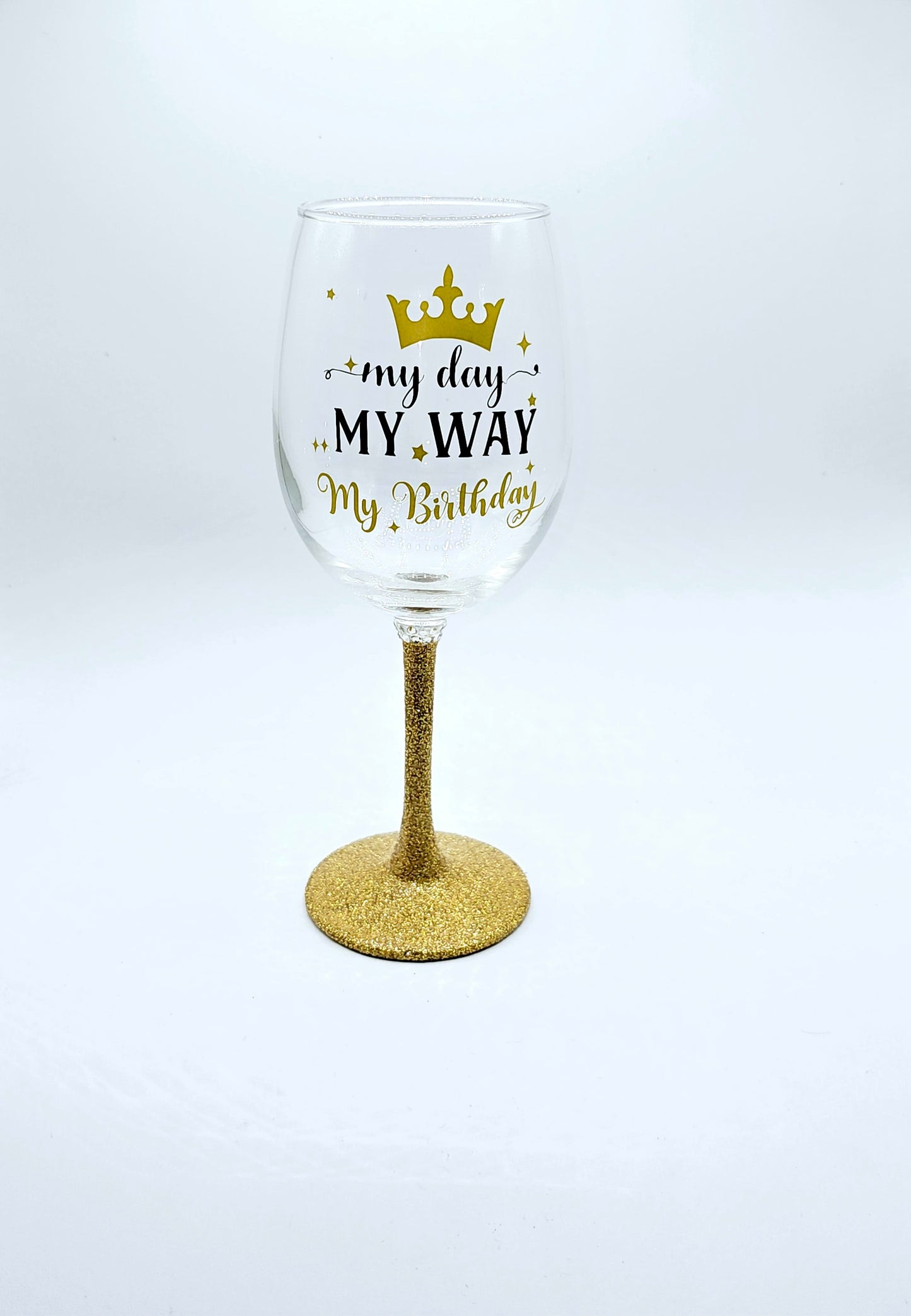 My Day My Birthday wine glass with gold stem