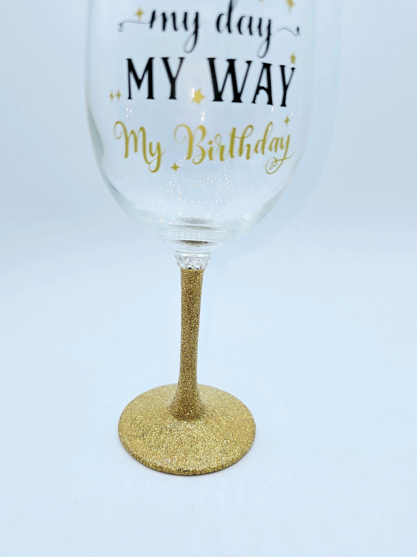 My Day My Birthday wine glass with gold stem