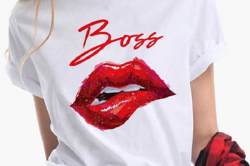 Short Sleeve Boss Red Lips T-Shirt - myfiercefirefashions