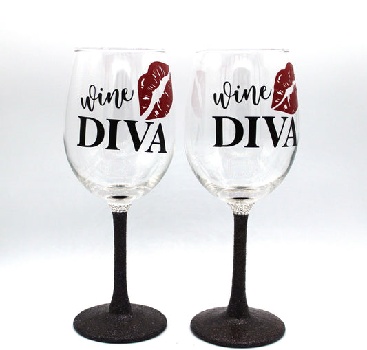 Wine Diva Glitter Bling Glass Set - myfiercefirefashions