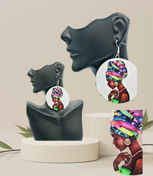 African earrings with head wrap painting - myfiercefirefashions