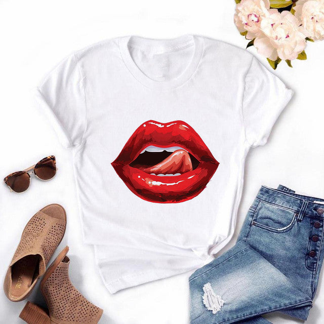 Red Lips Tongue T shirt - myfiercefirefashions