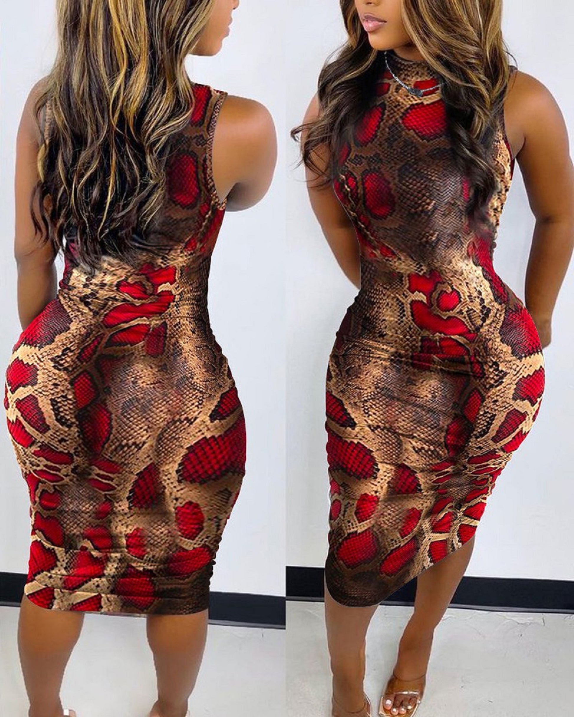 Snake Print Body-Con Dress - myfiercefirefashions